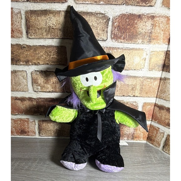 Other - Halloween‎ Green Witch Plush Doll Stuffed Toy Black Hat Cape Purple Hair